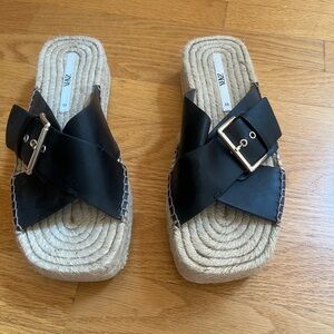 Zara Black Espadrille Sandals with Silver Buckle